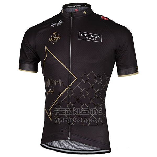 2017 Fietskleding Abu Dhabi Tour Zwart Korte Mouwen en Koersbroek